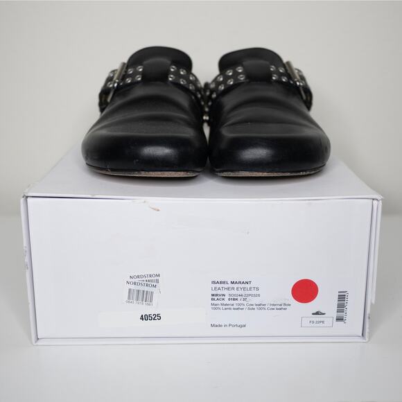 Isabel Marant Mirvin Mule Black Leather Eyelets Grommet Slip On Edgy SZ 7 US - Picture 7 of 7